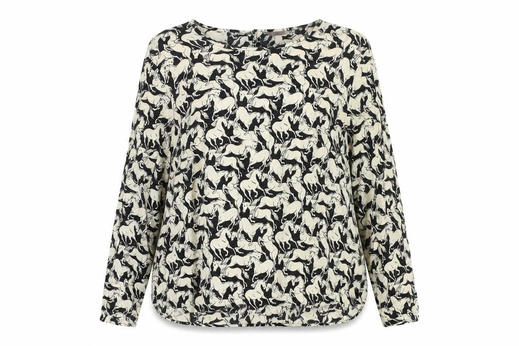 H&M Women's Black White Horses Print Blouse Size 20