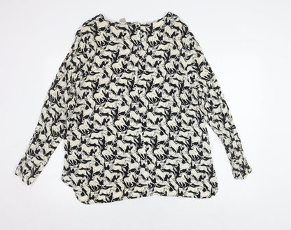 H&M Women's Black White Horses Print Blouse Size 20