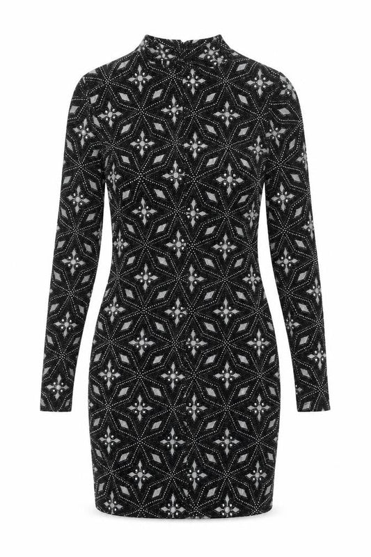 Topshop Women’s Black Geometric Bodycon Dress Size 8