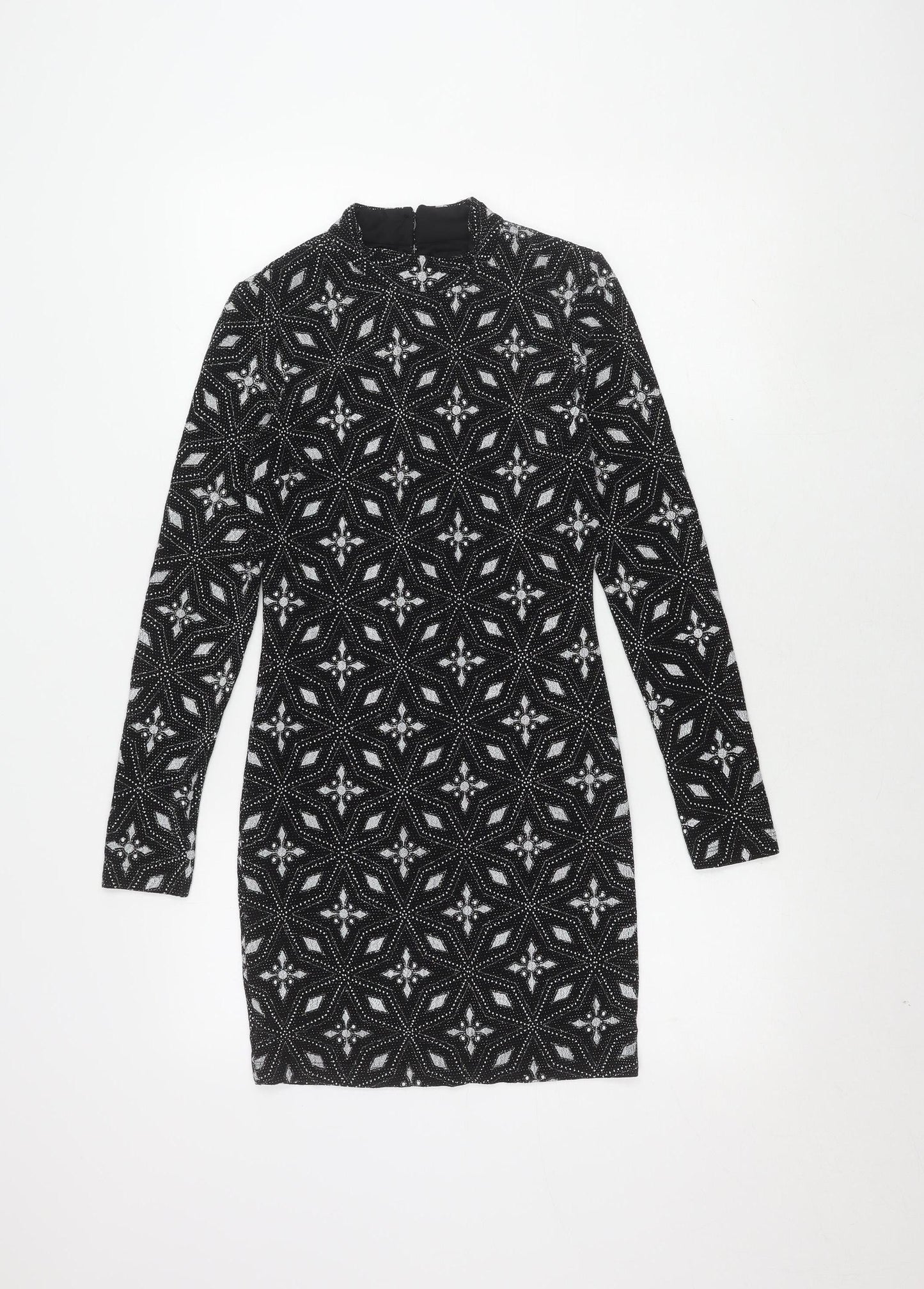 Topshop Women’s Black Geometric Bodycon Dress Size 8