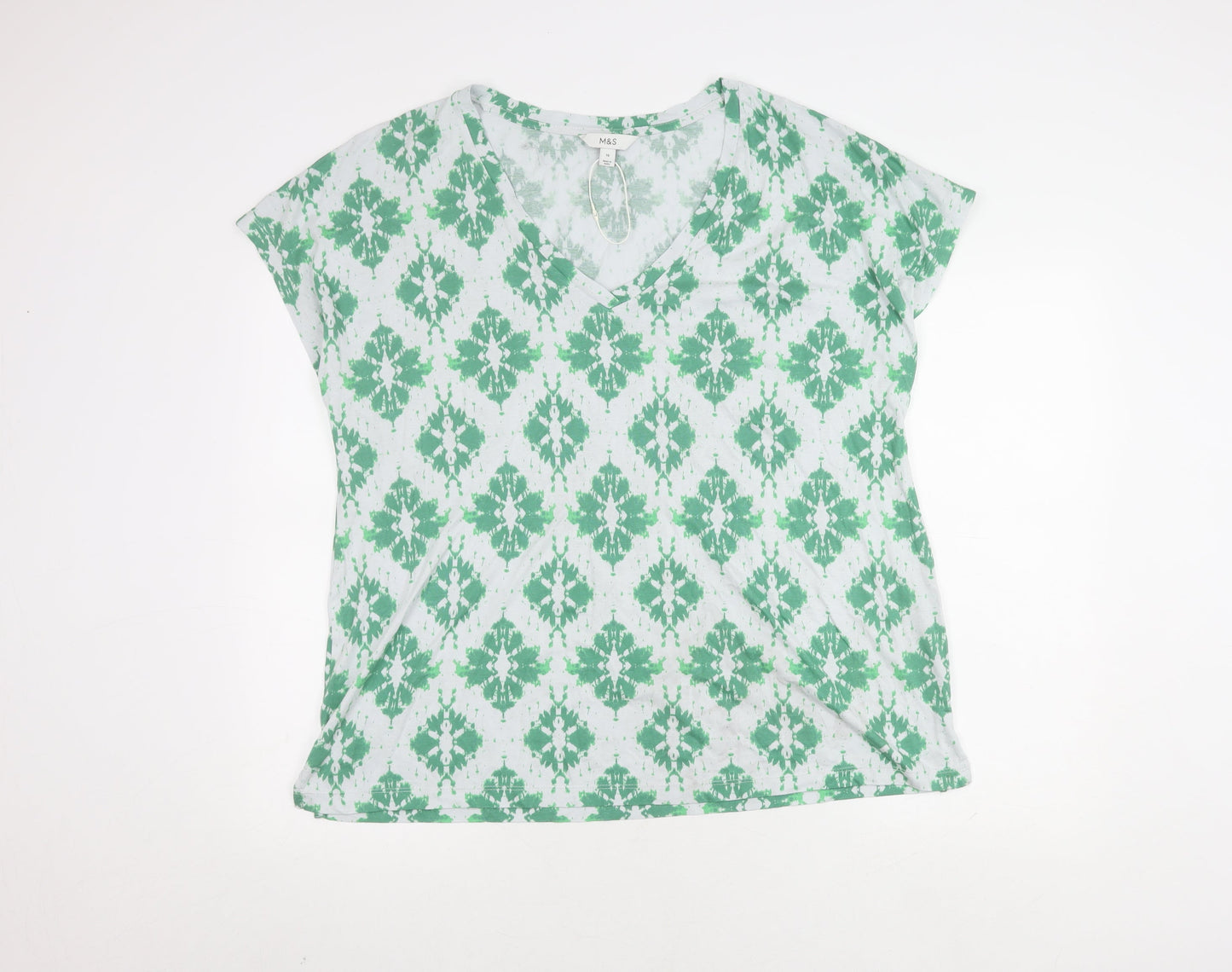 Marks and Spencer Women's Green T-Shirt, Size 16, V-Neck