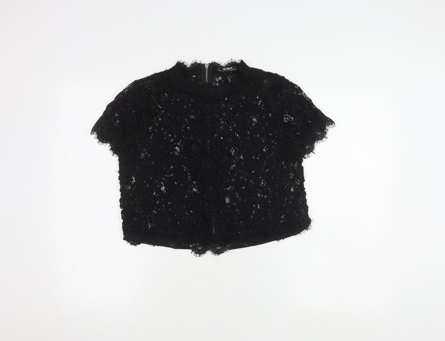 Zara Women's Black Lace Cropped Blouse Size XS