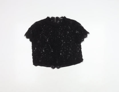 Zara Women's Black Lace Cropped Blouse Size XS