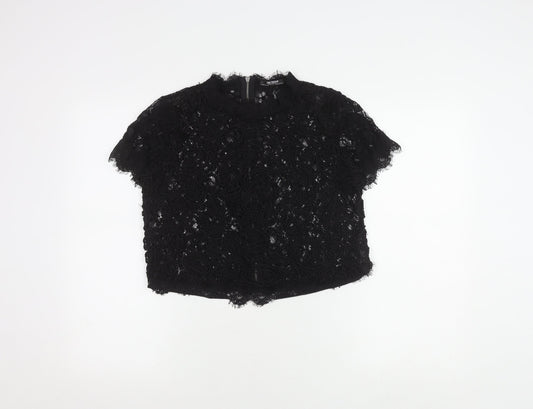 Zara Women's Black Lace Cropped Blouse Size XS