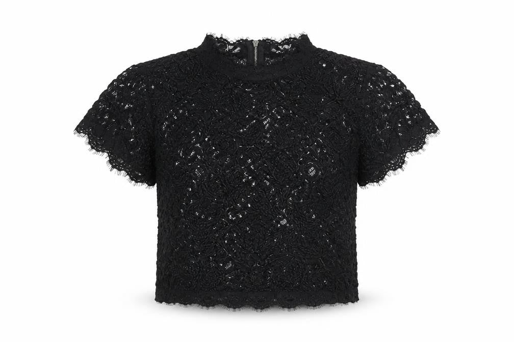 Zara Women's Black Lace Cropped Blouse Size XS