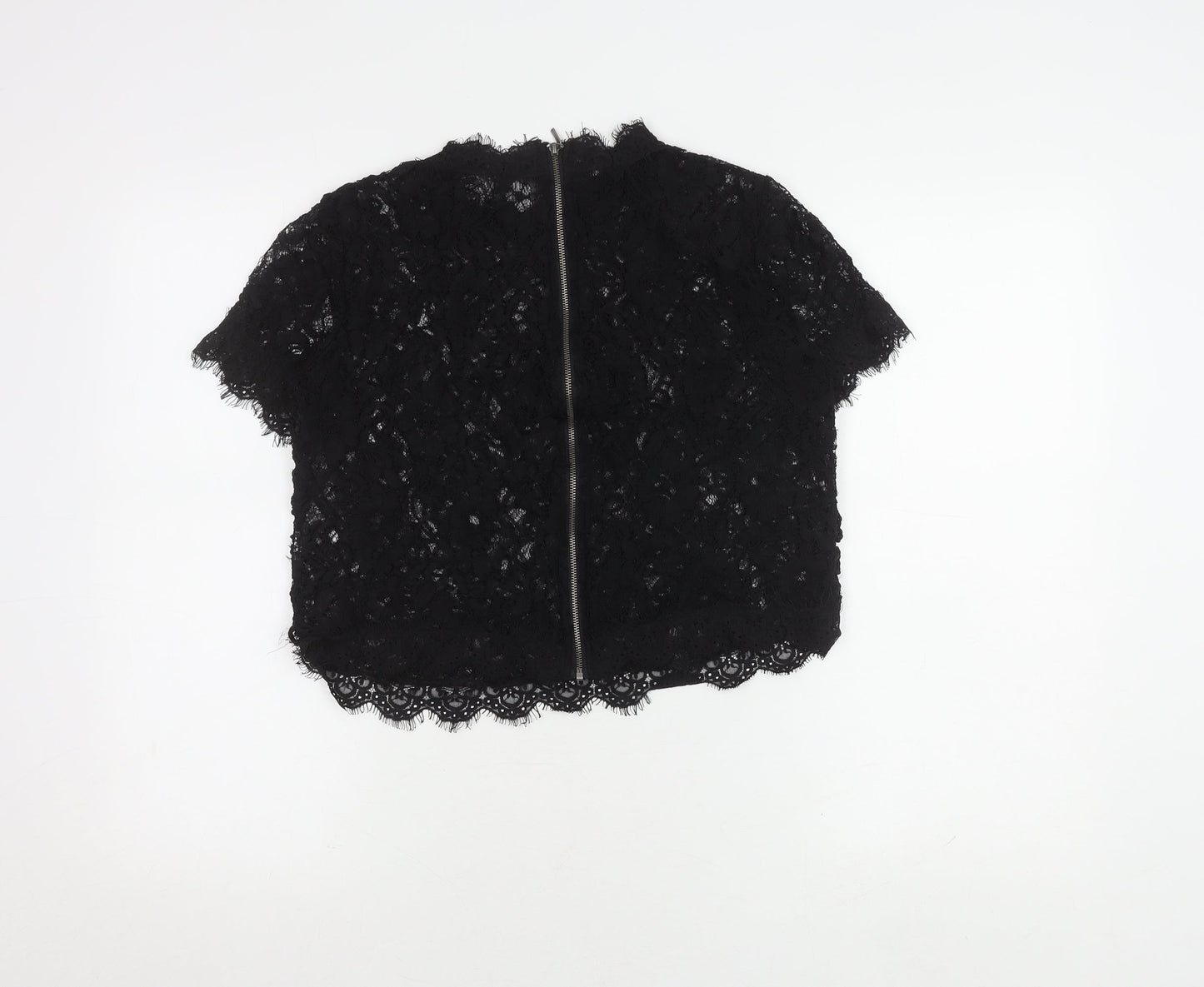 Zara Women's Black Lace Cropped Blouse Size XS