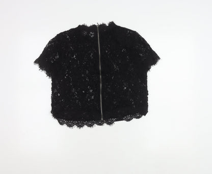 Zara Women's Black Lace Cropped Blouse Size XS