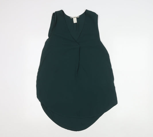 H&M Women's Green Sleeveless V-Neck Blouse Size 6