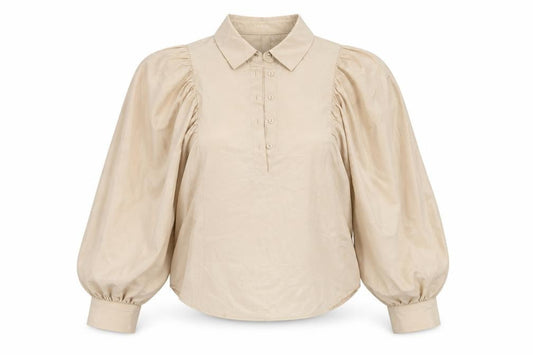 Y.A.S Women's Beige Collared Puff Sleeve Blouse S