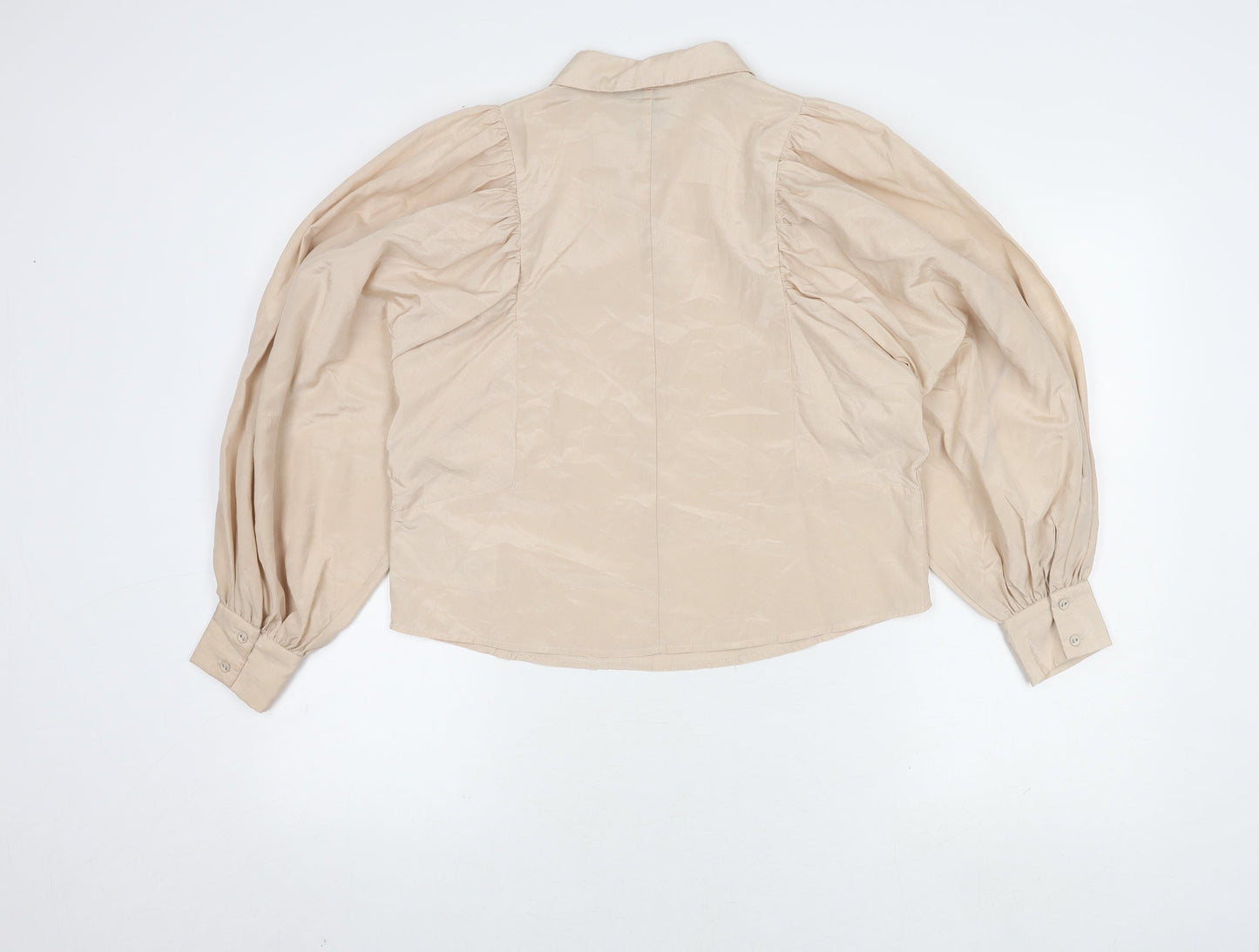 Y.A.S Women's Beige Collared Puff Sleeve Blouse S