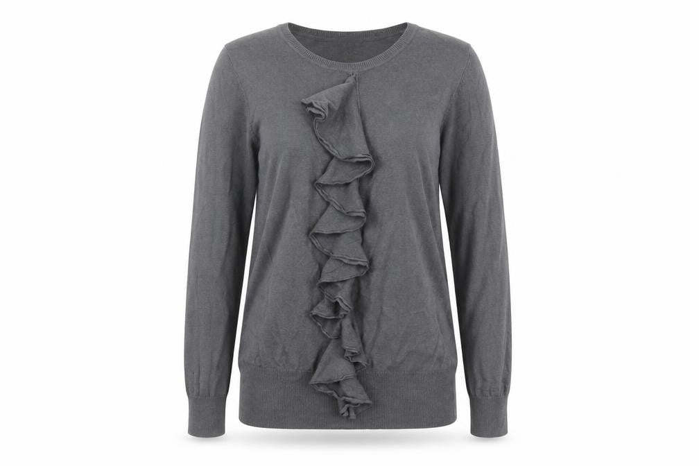 Laura Ashley Grey Pullover Jumper, Size 10, Ruffle Accent