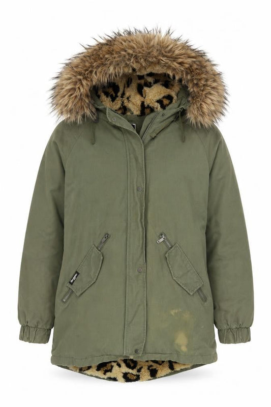 Superdry Women's Green Parka Coat, Size 8, Fur-Trim Hood