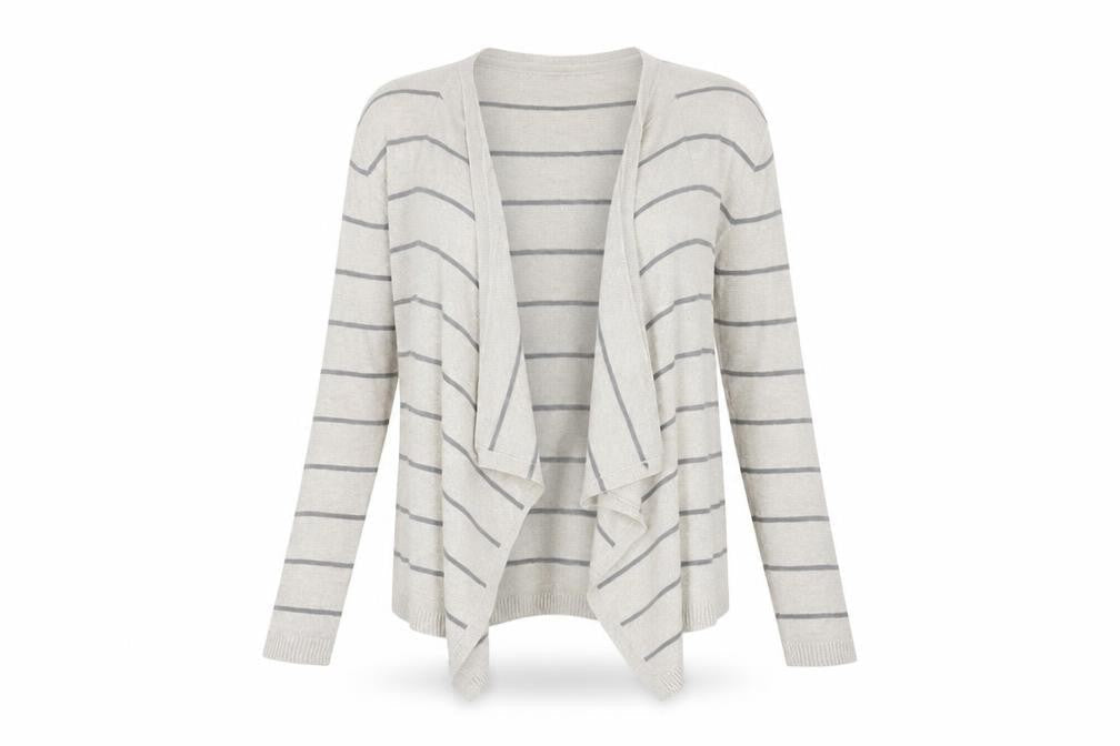 Fat Face Women's Beige Striped Open Front Cardigan, Size 12