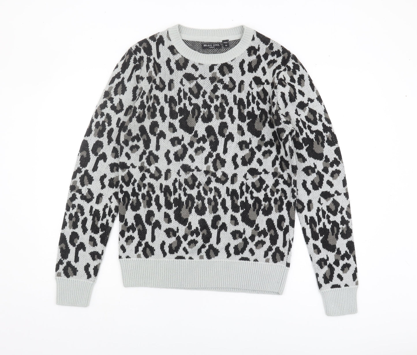 Brave Soul Women's Grey Animal Print Pullover Jumper M