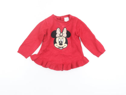 Front view of Disney Red Minnie Mouse Jumper 6-9M unisex baby knitwear