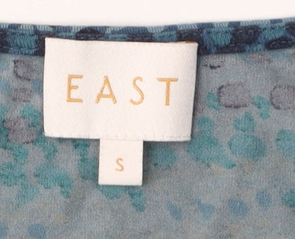 East Women's Blue Geometric Wrap Top Size S