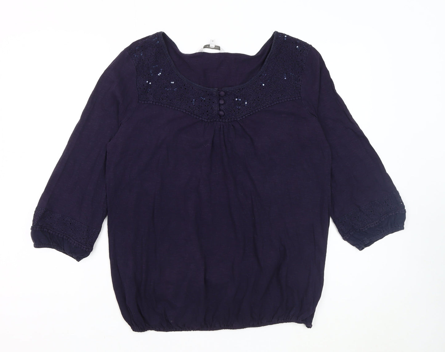 Rocha Women’s Blue Blouse, Size 14, Embroidered Detail