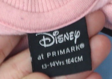 Close-up detail of Disney at Primark girls’ pink stitch pullover sweatshirt 13-14y
