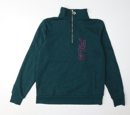 Fila Womens Green Medium 1/4 Zip Logo Henley Sweatshirt