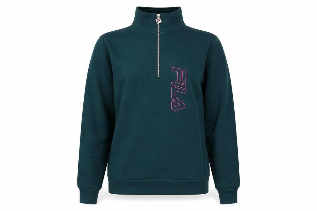 Fila Green Medium Unisex 1/4 Zip Logo Henley Sweatshirt