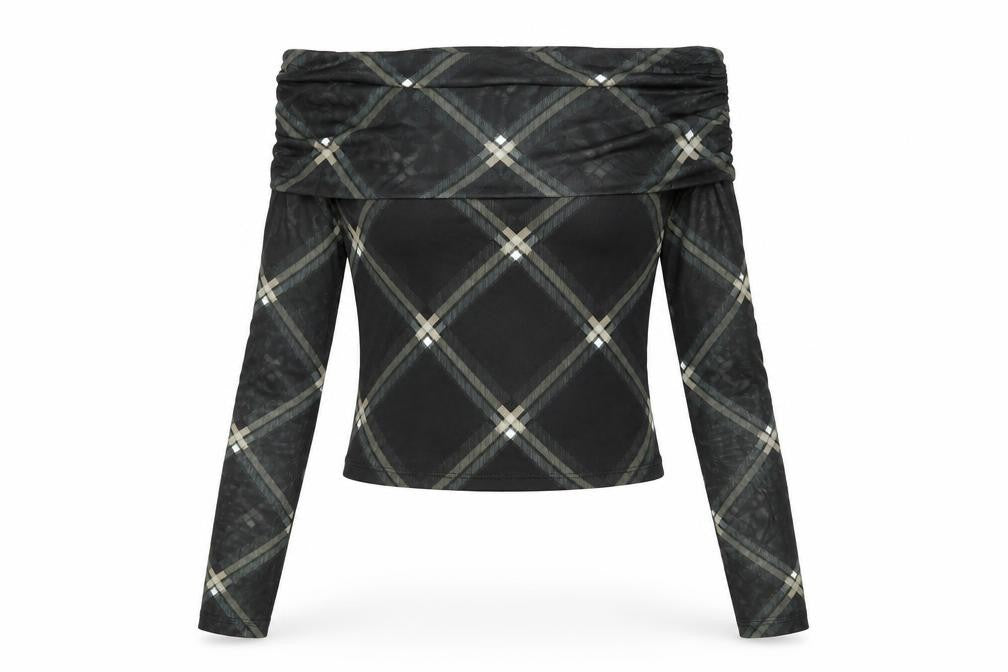 ASOS DESIGN Women's Black Check Cropped Blouse, Size S