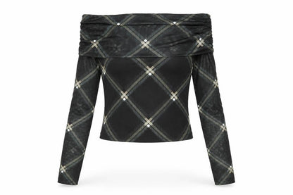 Front view of ASOS DESIGN Women's Black Check Cropped Blouse, size S