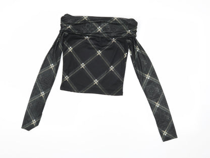 Back view of ASOS DESIGN Women's Black Check Cropped Blouse, size S