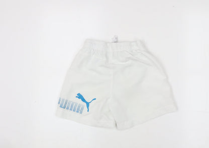 Additional front view of Puma boys’' white athletic shorts, size 8, quick dry activewear