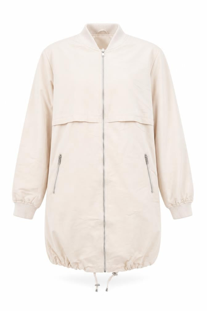 New Look Women's Beige Long Bomber Jacket Size 10