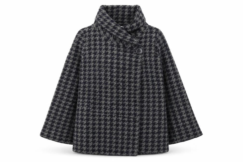 Kenar Women's Black & Grey Houndstooth Cape L
