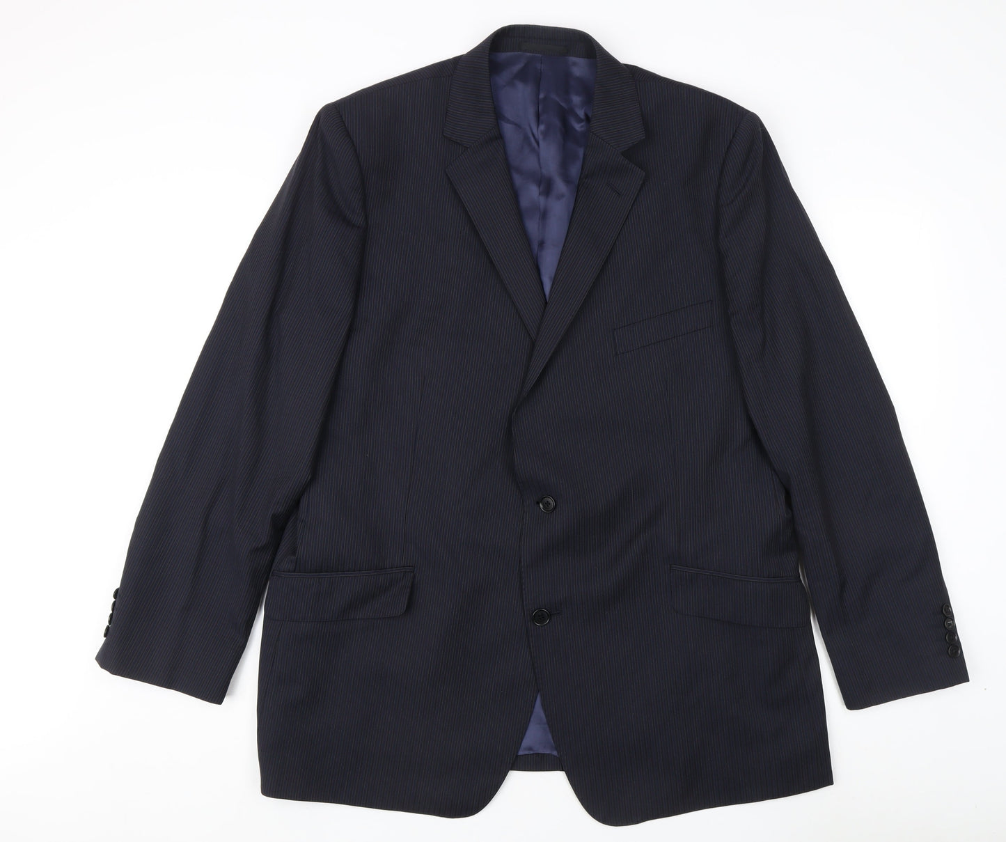 Men's Blue Wool Single-Breasted Blazer, Size 48R