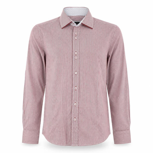 Guide London Men's Red Striped Small Dress Shirt