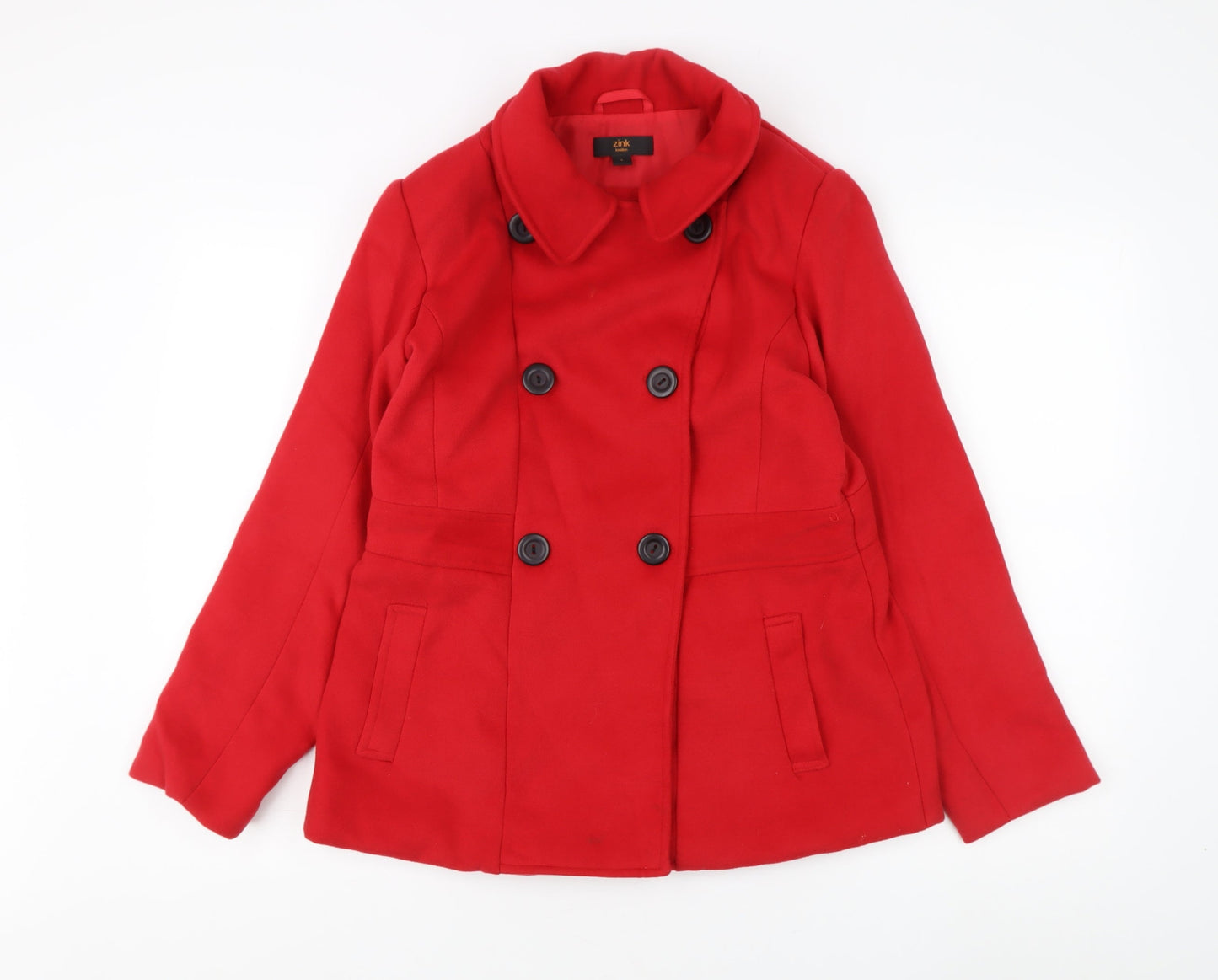 Zink London Women's Red Wool Pea Coat L
