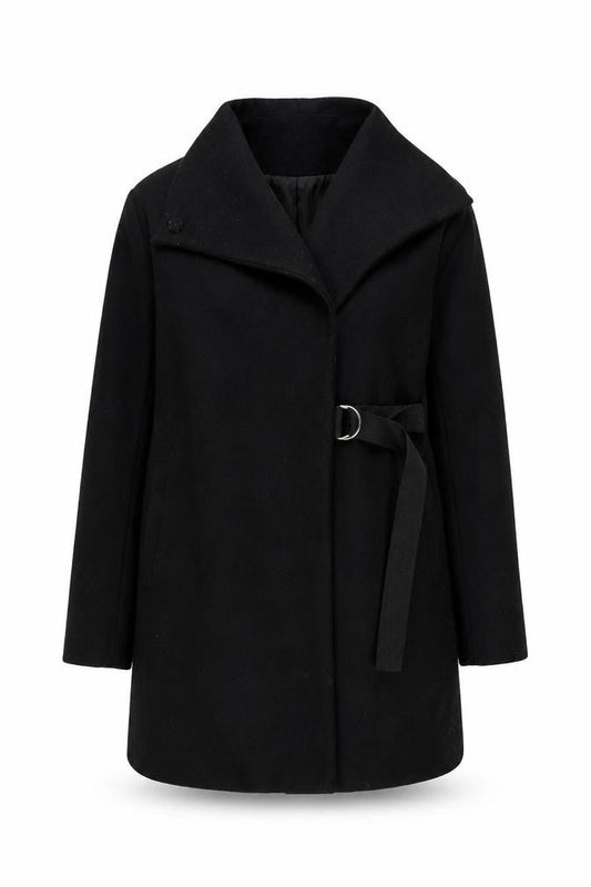 Zara Women's Black Wool Belted Overcoat, Size S