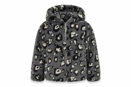 Benetton Girls Grey Faux Fur Hooded Puffer Jacket 6-7 Years