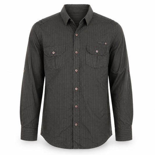 River Island Men's Grey Striped Cotton Shirt L