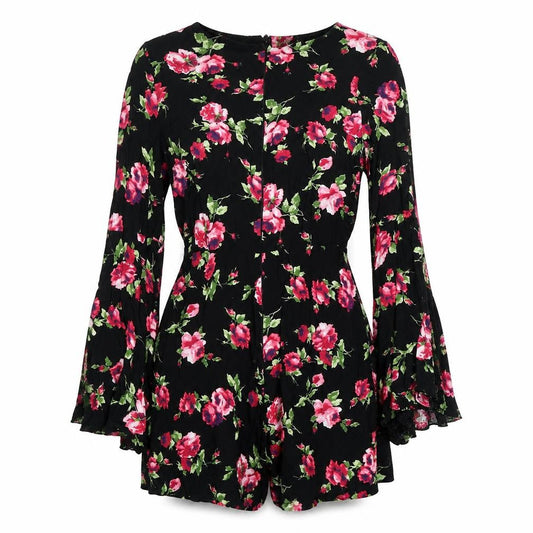 Front view of AX Black Floral Playsuit Women S Spring/Summer