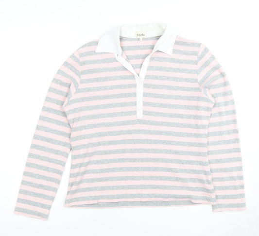Viyella Women Multicoloured Striped Polo Shirt M