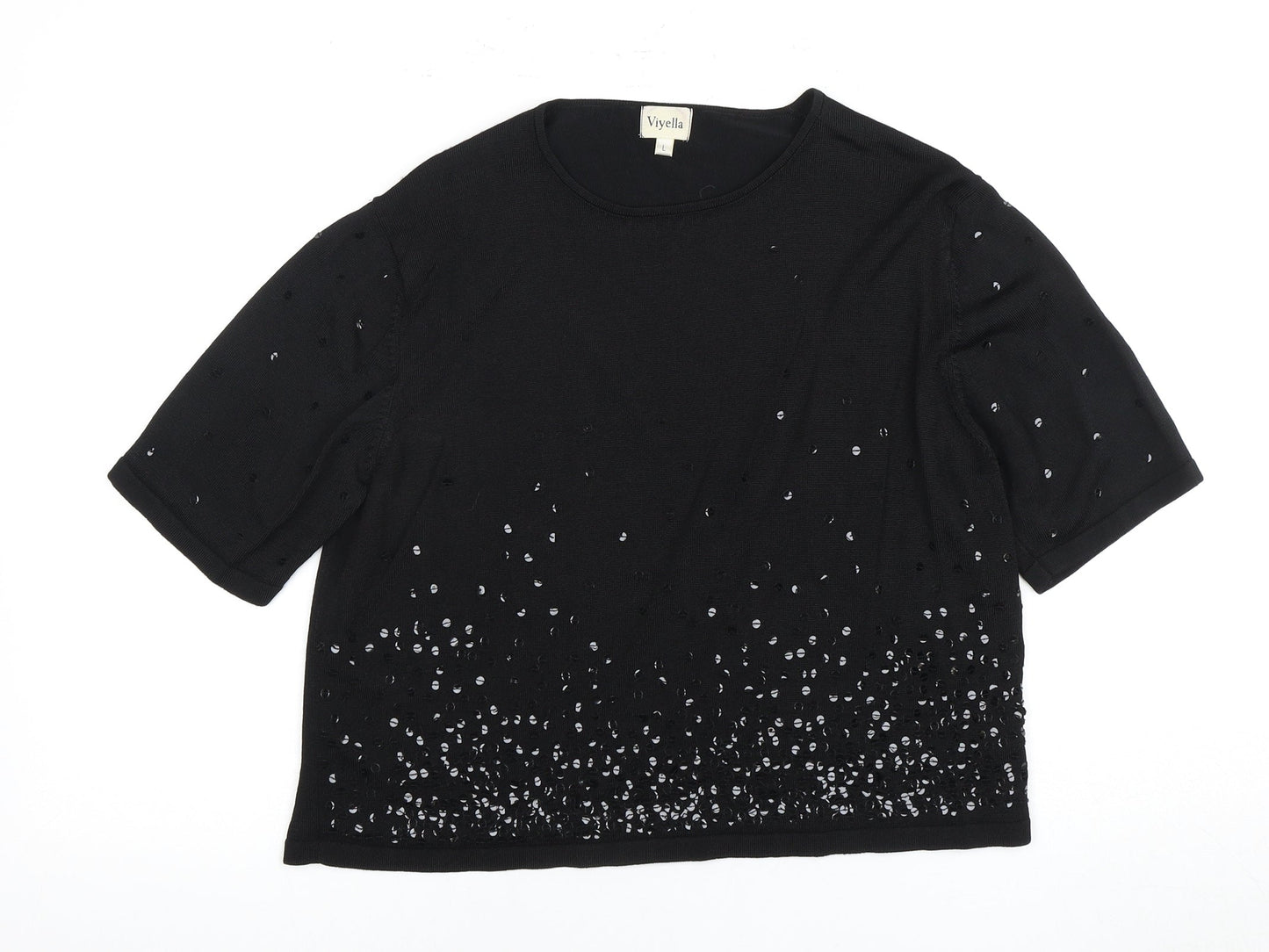 Viyella Women's Black Sequin Knit Top L