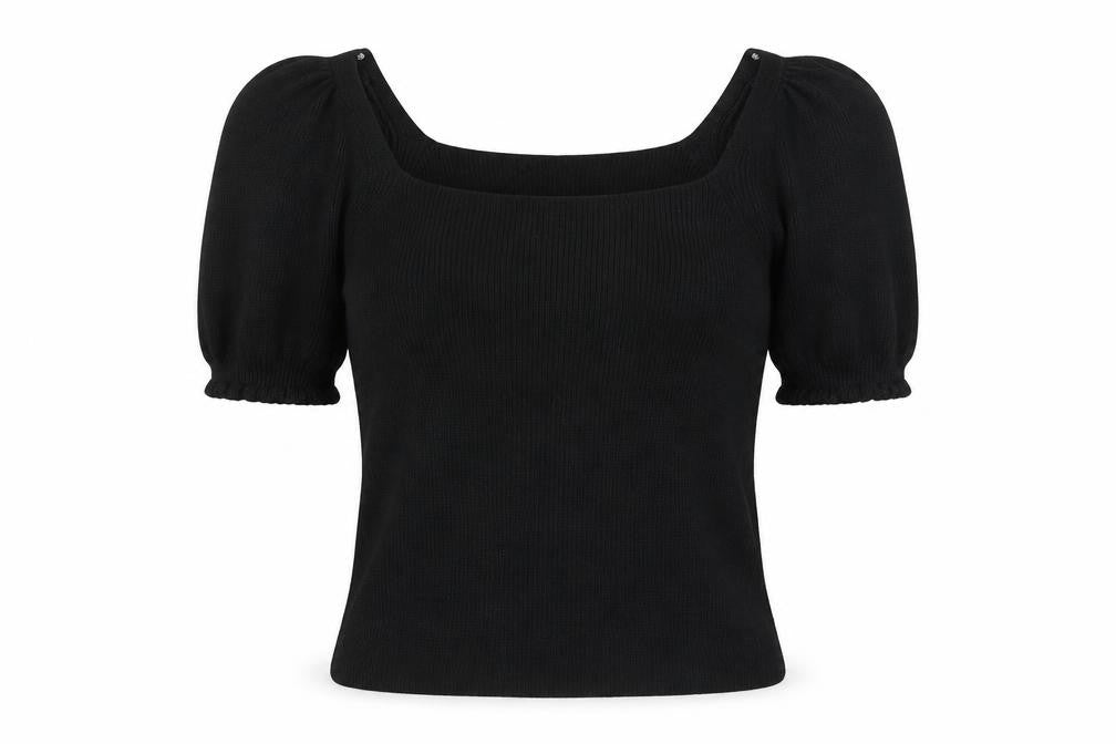 Whistles Women's Black Square Neck Puff Sleeve Blouse S