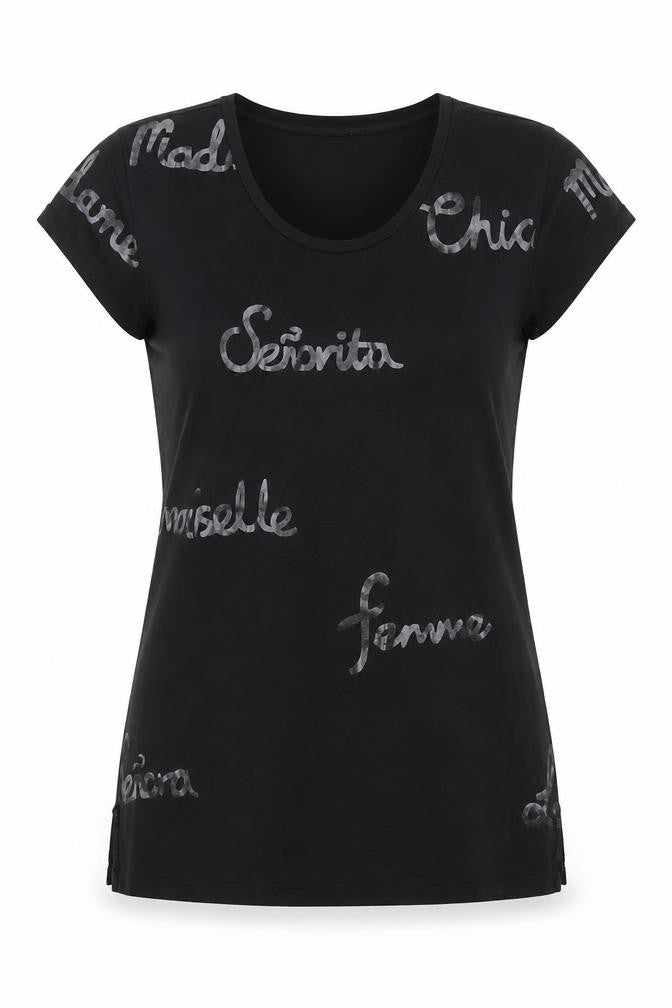 Hush Women's Black T-Shirt XS Round Neck Casual