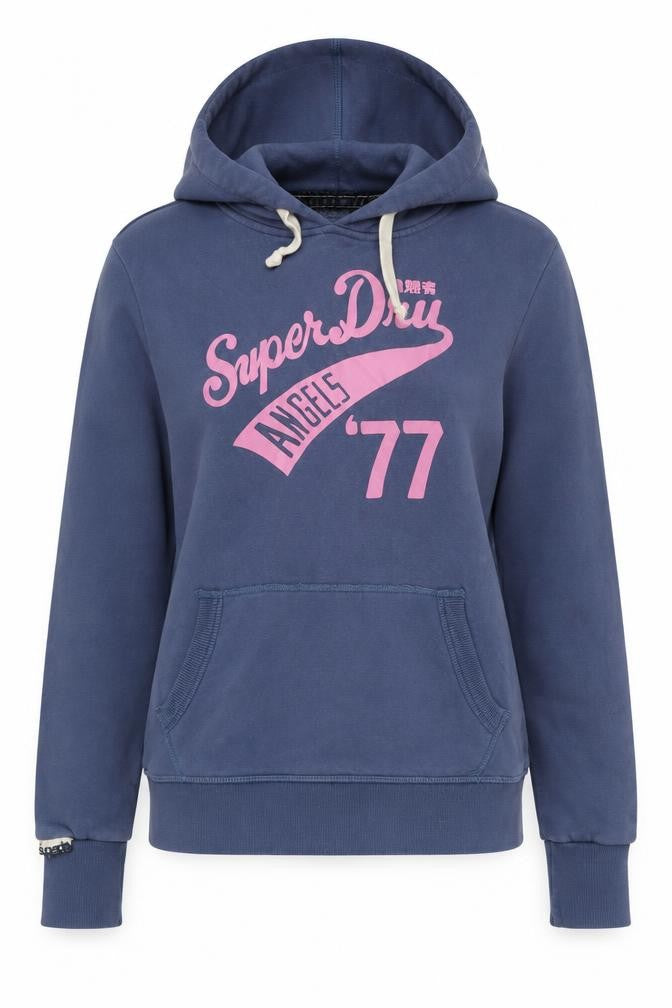Superdry Women's Blue Pullover Hoodie, S, Logo Accents