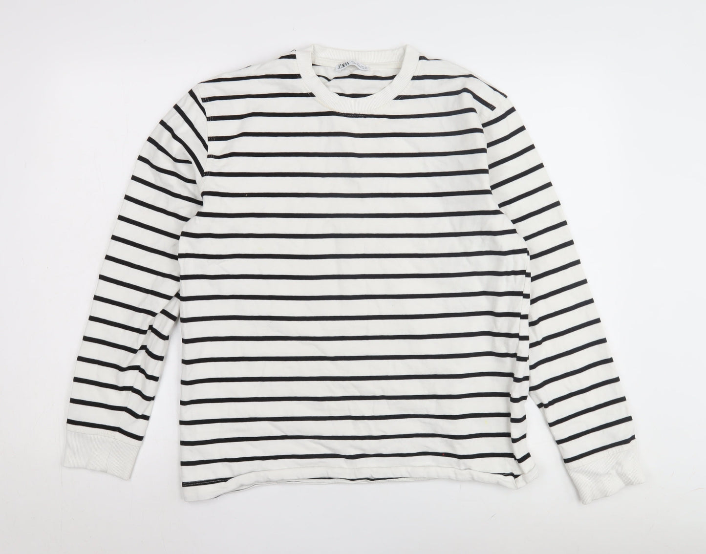 Zara Unisex White Striped Pullover Sweatshirt, Size L