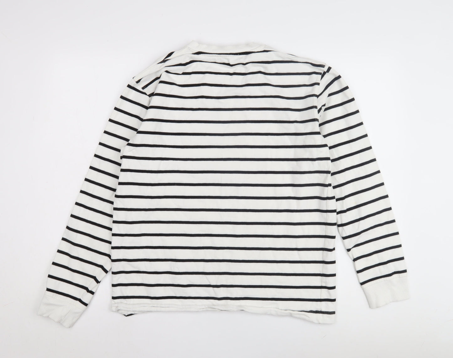 Zara Unisex White Striped Pullover Sweatshirt, Size L