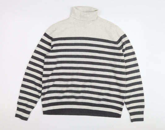 Marks and Spencer Women's Grey Striped Roll Neck Jumper M