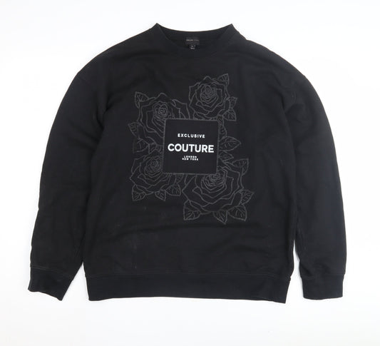 River Island Black Graphic Sweatshirt M Unisex Pullover