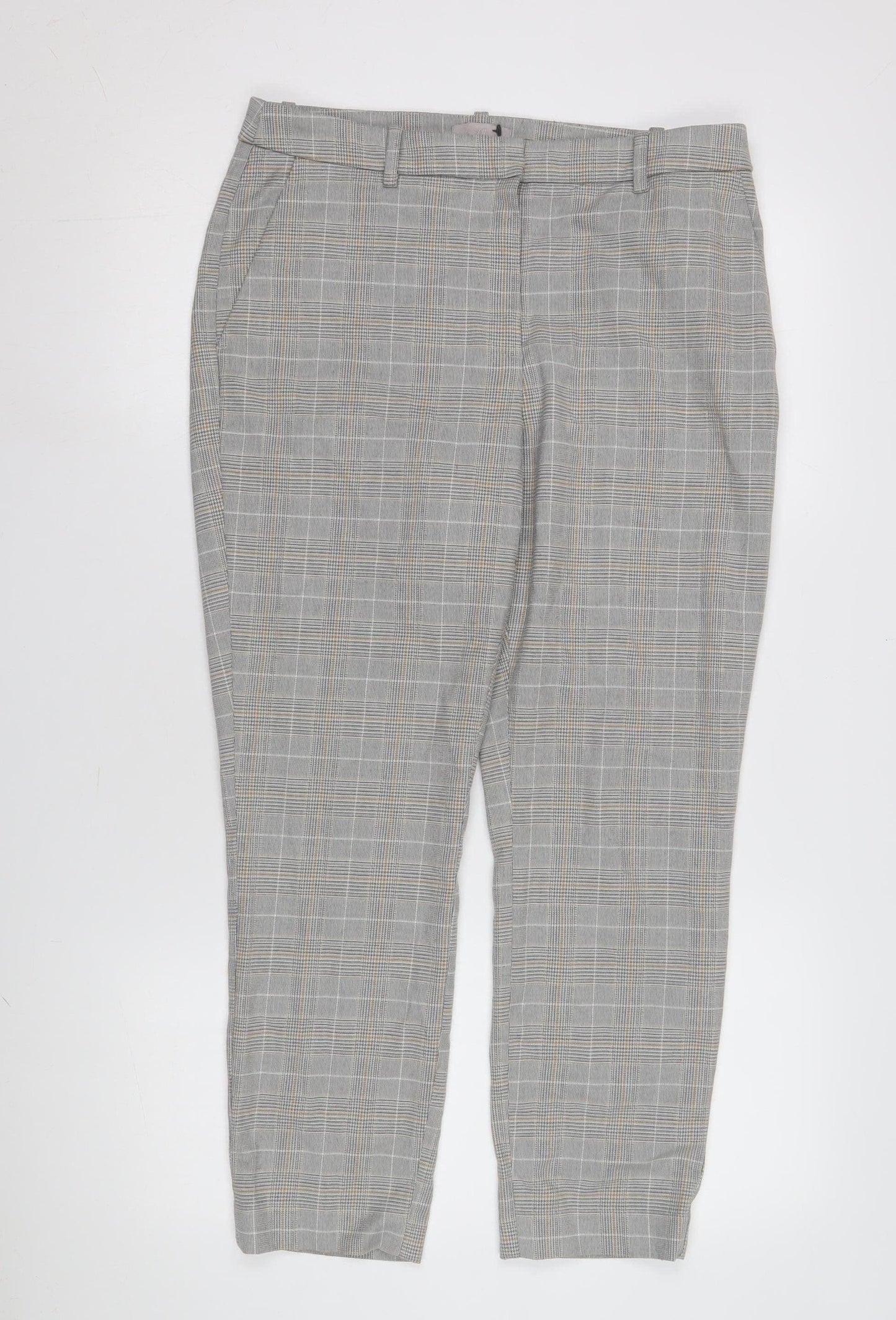 H&M Women's Grey Check Trousers Size 12 Workwear
