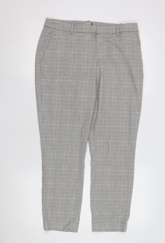 H&M Women's Grey Check Trousers Size 12 Workwear