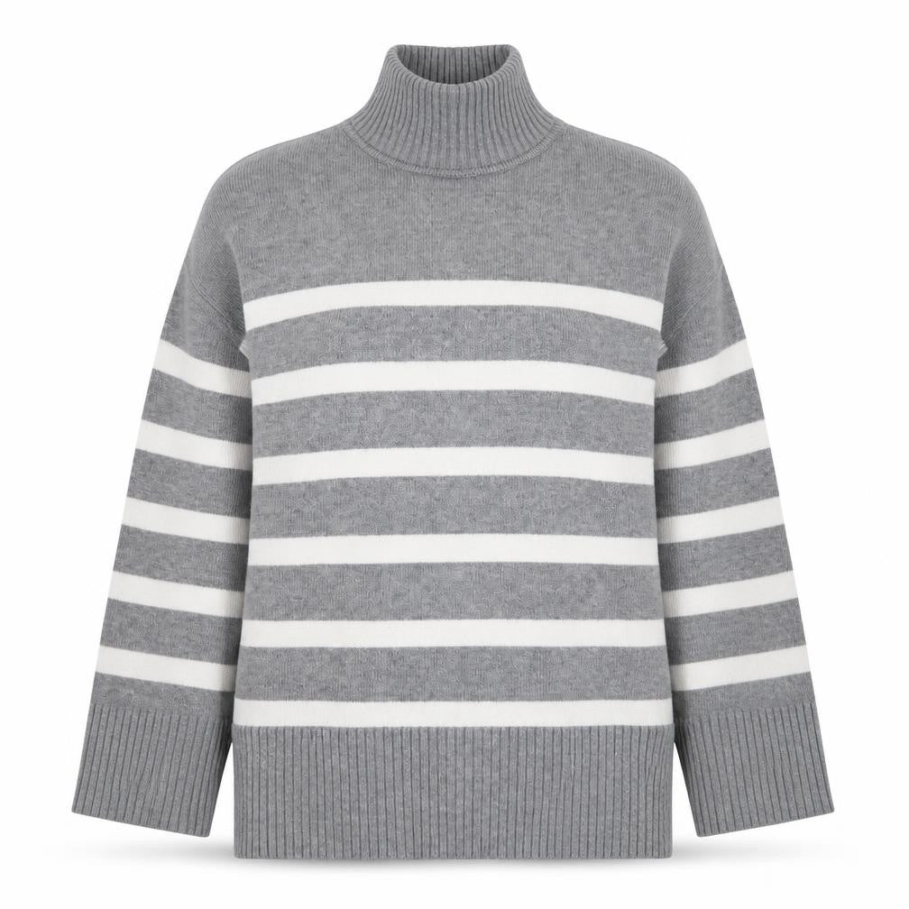 Zara Women's Grey Striped Mock Neck Jumper Size UK 10