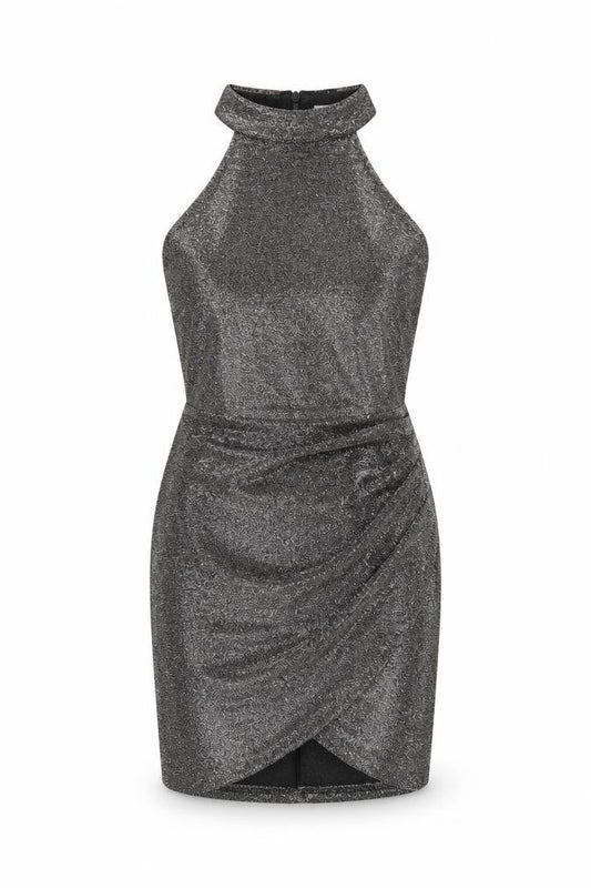 AX Women's Silver Halter Sheath Mini Party Dress